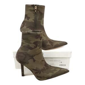 Good American Kickstand Bootie Camo Neoprene High Heeled Ankle Boot